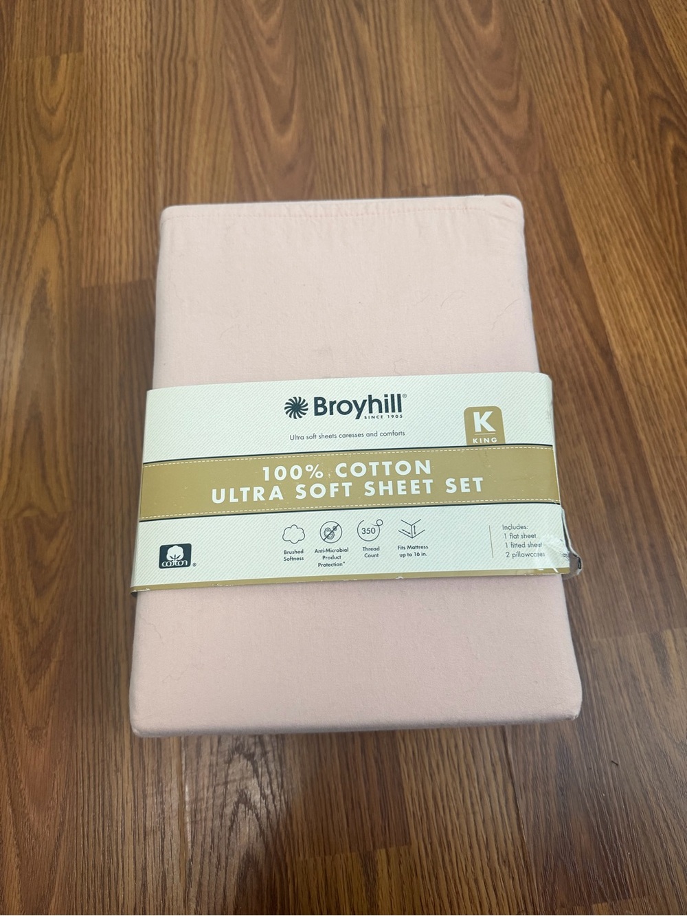 NEW Broyhill 100% Cotton Ultra Soft Sheet Set pink 350 thread count